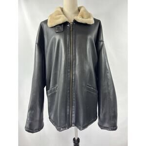 Miletta Faux Leather Coat Jacket Black XL Faux Fur Lining Zip Front Pockets Mens